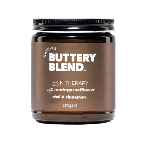 Nature's Buttery Blend skin therapy 8oz jar with brown label on a white background