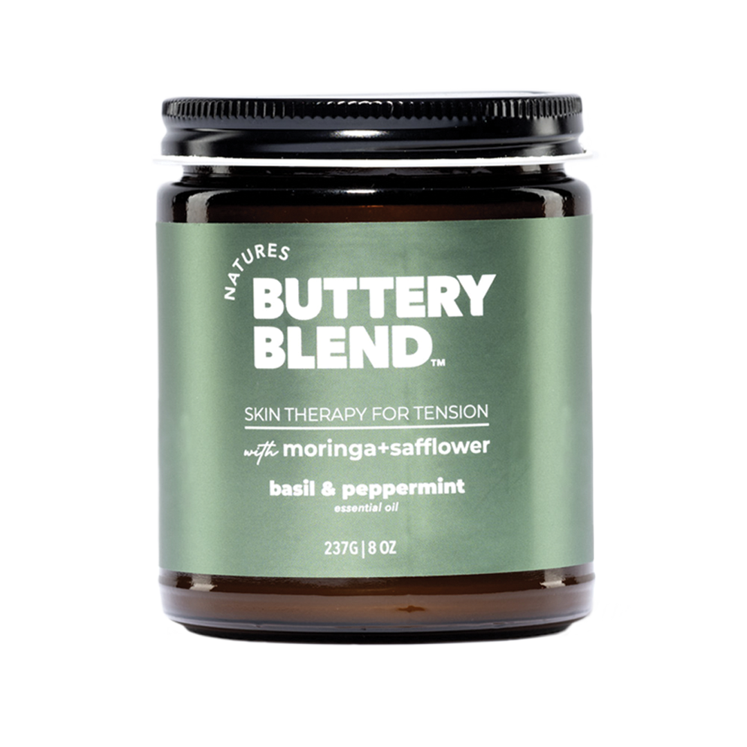 Nature's Buttery Blend 8oz jar with green label on a white background